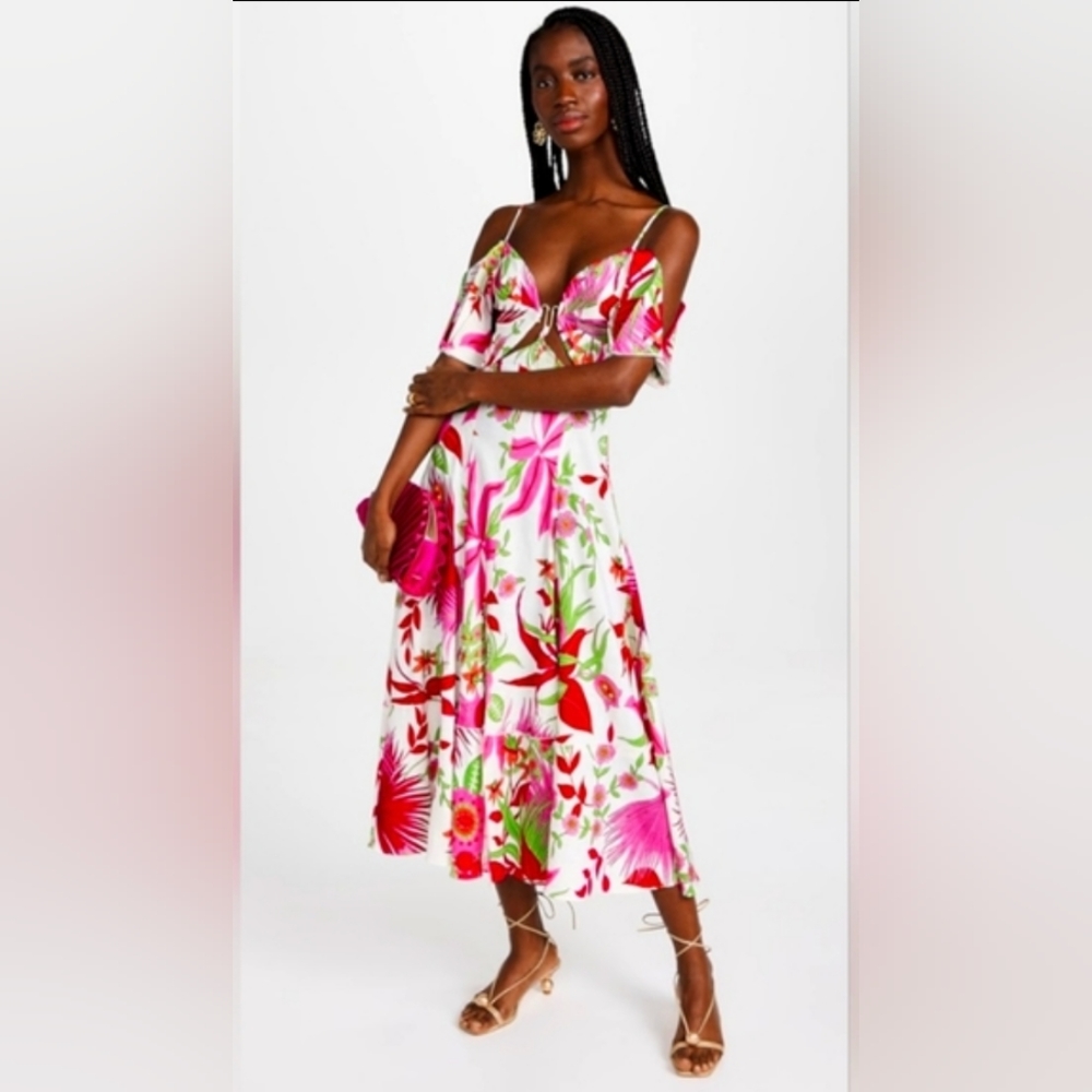 Cult Gaia Dina Cutout Floral Line Blind Midi dress Size 2  NWT